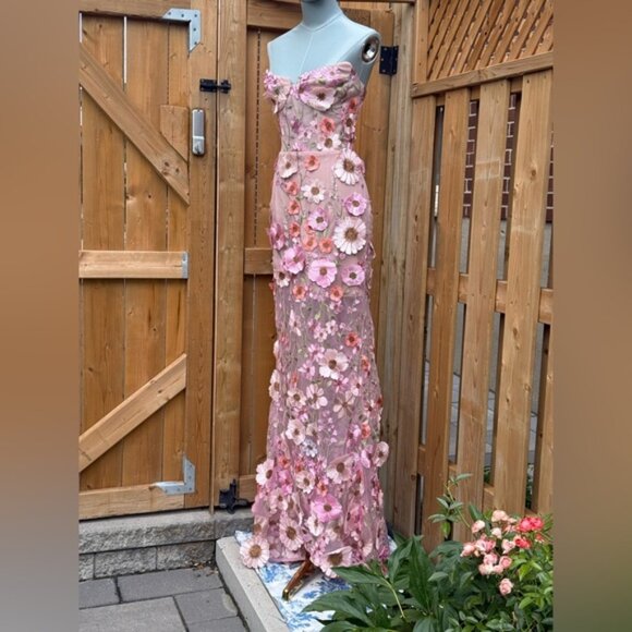 🆕 BRONX & BANCO 🧿 NWOT Jasmine Floral-Appliqued Gown, Pastel Pink Sz M US 6 - Picture 5 of 16